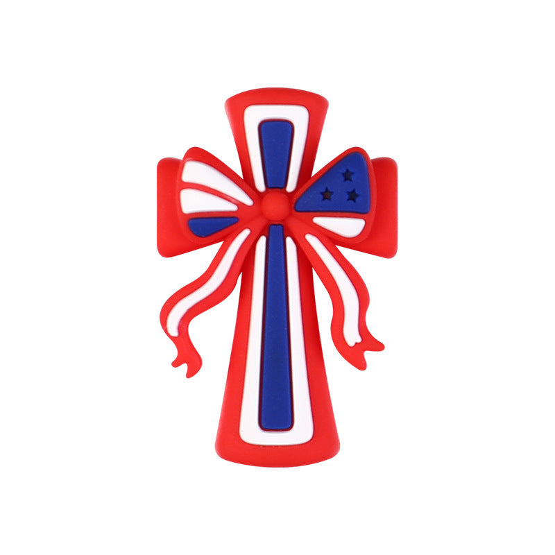 Patriotic Highland Cow & Rooster Silicone Focal Beads, USA Flag Theme | Silicone Focal Bead for DIY Keychain & Pen Wrap
