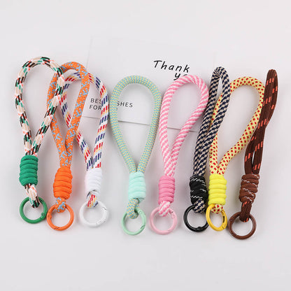 Chunky Striped Paracord Wrist Lanyard - 16cm Patterned Braided Phone Strap with 23mm Spring Ring for DIY Charms & Keychains