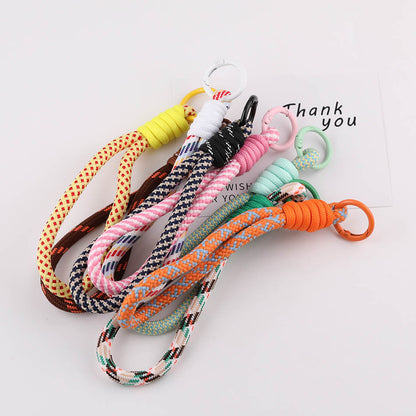 Chunky Striped Paracord Wrist Lanyard - 16cm Patterned Braided Phone Strap with 23mm Spring Ring for DIY Charms & Keychains