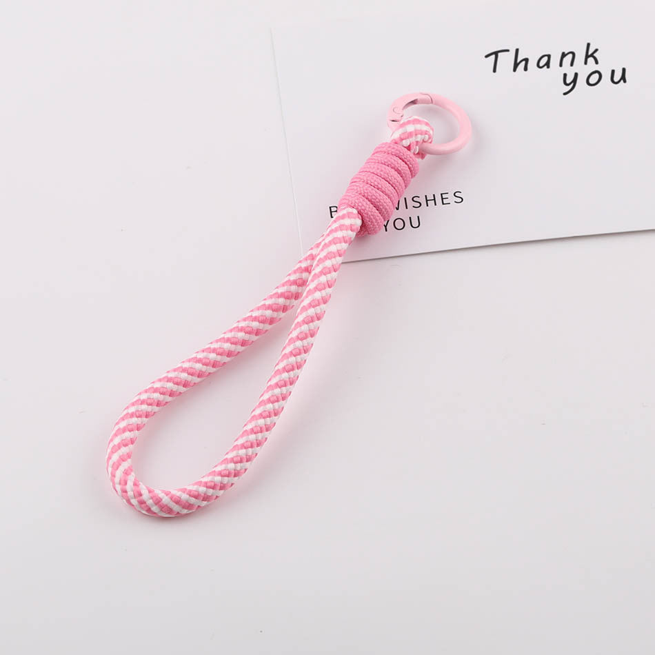 Chunky Striped Paracord Wrist Lanyard - 16cm Patterned Braided Phone Strap with 23mm Spring Ring for DIY Charms & Keychains