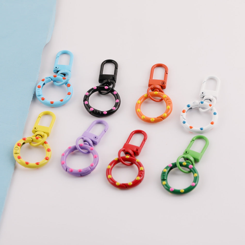 Polka Dot Candy Color Swivel Clasp - 53mm Lacquered Gate Buckle with 25mm Patterned Spring Ring for DIY Keychains & Bag Charms