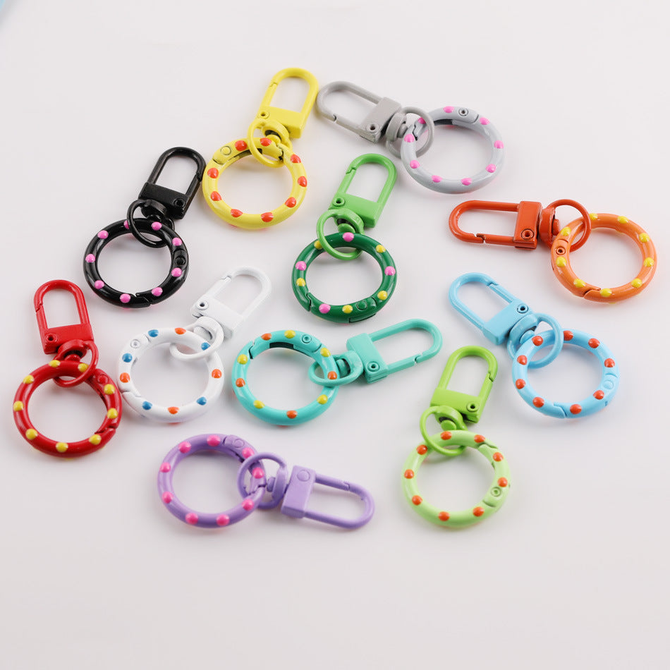Polka Dot Candy Color Swivel Clasp - 53mm Lacquered Gate Buckle with 25mm Patterned Spring Ring for DIY Keychains & Bag Charms