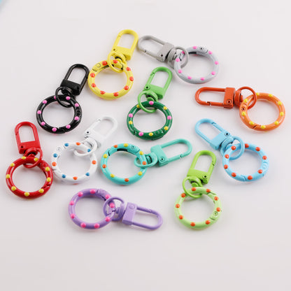 Polka Dot Candy Color Swivel Clasp - 53mm Lacquered Gate Buckle with 25mm Patterned Spring Ring for DIY Keychains & Bag Charms