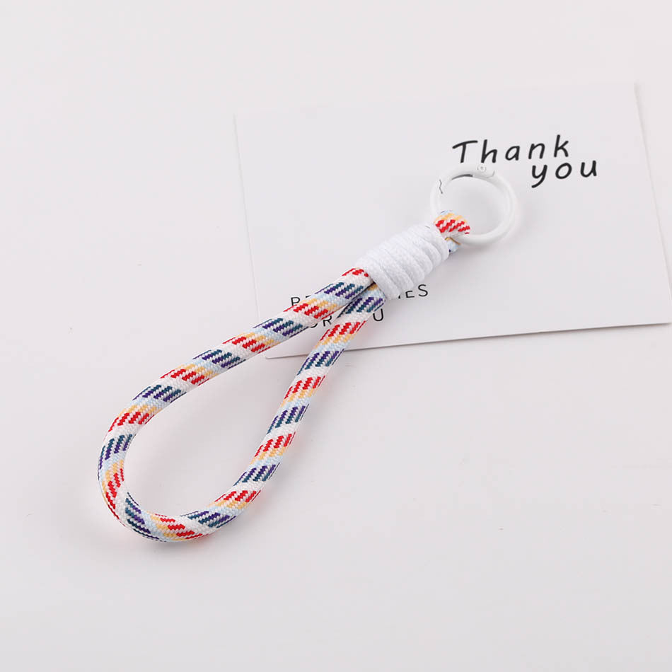 Chunky Striped Paracord Wrist Lanyard - 16cm Patterned Braided Phone Strap with 23mm Spring Ring for DIY Charms & Keychains