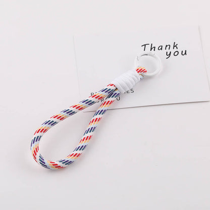 Chunky Striped Paracord Wrist Lanyard - 16cm Patterned Braided Phone Strap with 23mm Spring Ring for DIY Charms & Keychains