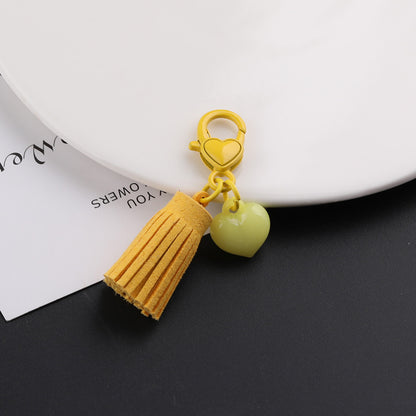 Kawaii Pastel Tassel Heart Keychain - 6cm Suede Fringe Charm with Heart-Shaped Lobster Clasp for DIY Phone Straps & Bag Accessories