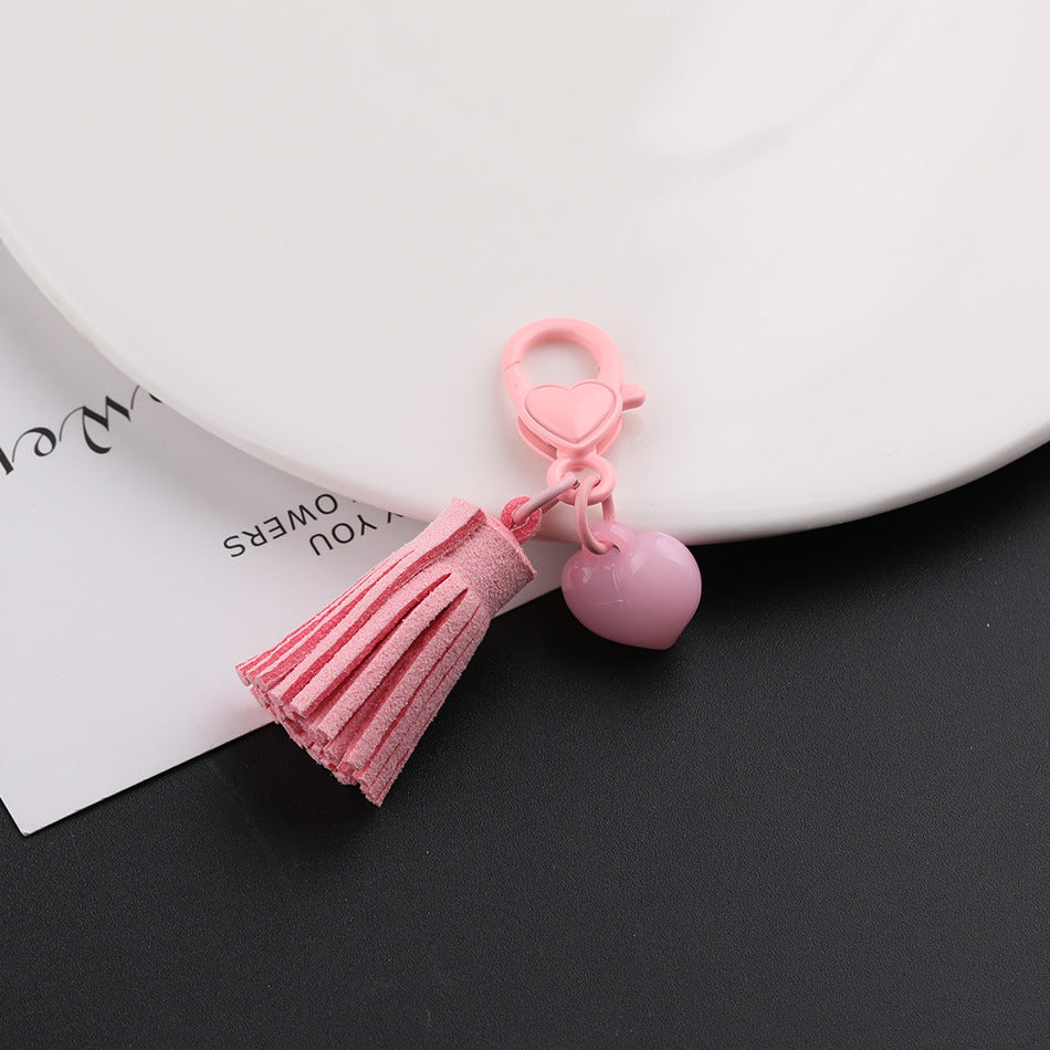 Kawaii Pastel Tassel Heart Keychain - 6cm Suede Fringe Charm with Heart-Shaped | DIY Keychain Bracelet Making Supply