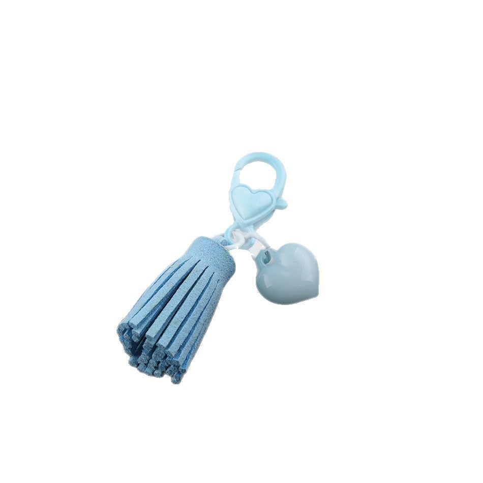 Kawaii Pastel Tassel Heart Keychain - 6cm Suede Fringe Charm with Heart-Shaped | DIY Keychain Bracelet Making Supply