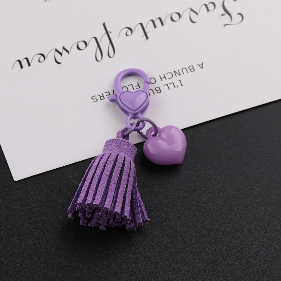 Kawaii Pastel Tassel Heart Keychain - 6cm Suede Fringe Charm with Heart-Shaped | DIY Keychain Bracelet Making Supply