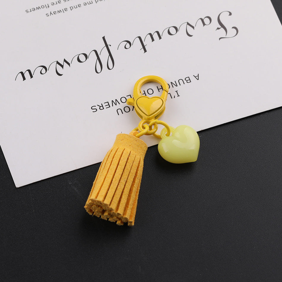 Kawaii Pastel Tassel Heart Keychain - 6cm Suede Fringe Charm with Heart-Shaped | DIY Keychain Bracelet Making Supply