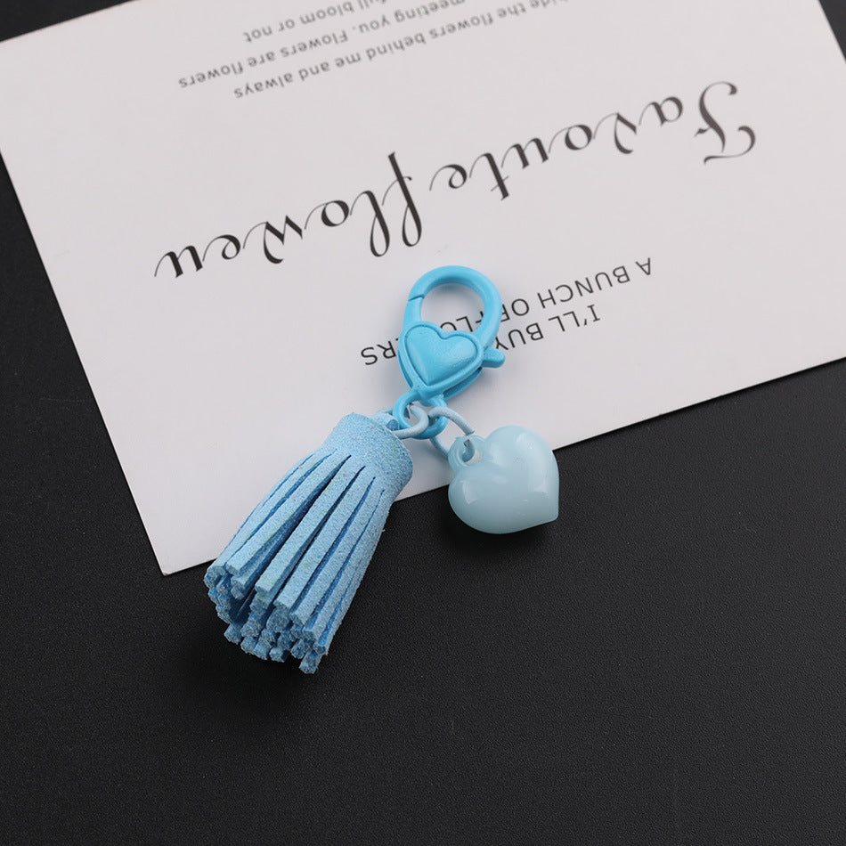 Kawaii Pastel Tassel Heart Keychain - 6cm Suede Fringe Charm with Heart-Shaped | DIY Keychain Bracelet Making Supply