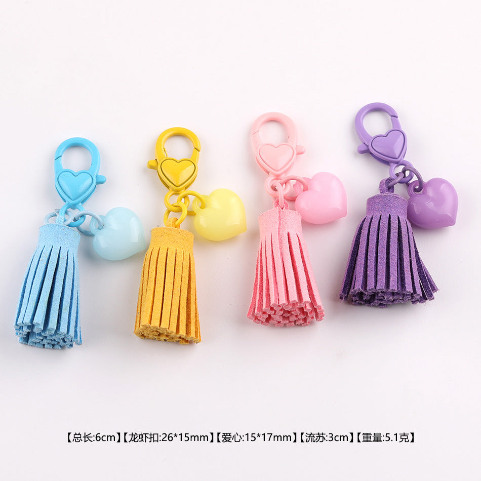 Kawaii Pastel Tassel Heart Keychain - 6cm Suede Fringe Charm with Heart-Shaped | DIY Keychain Bracelet Making Supply