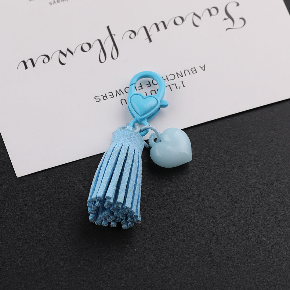 Kawaii Pastel Tassel Heart Keychain - 6cm Suede Fringe Charm with Heart-Shaped | DIY Keychain Bracelet Making Supply