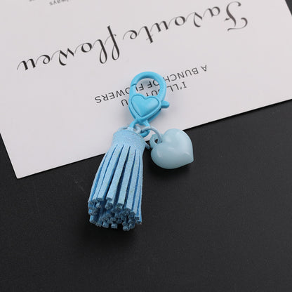 Kawaii Pastel Tassel Heart Keychain - 6cm Suede Fringe Charm with Heart-Shaped Lobster Clasp for DIY Phone Straps & Bag Accessories