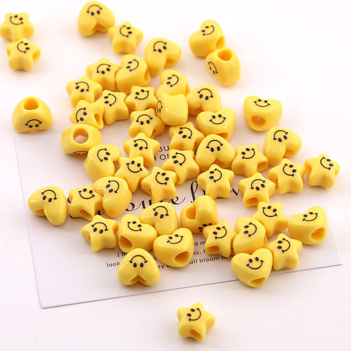 Yellow Smiley Face Acrylic Beads, Large Hole Star & Heart Shaped | Acrylic Bead for DIY Bracelet Keychain Jewelry Making