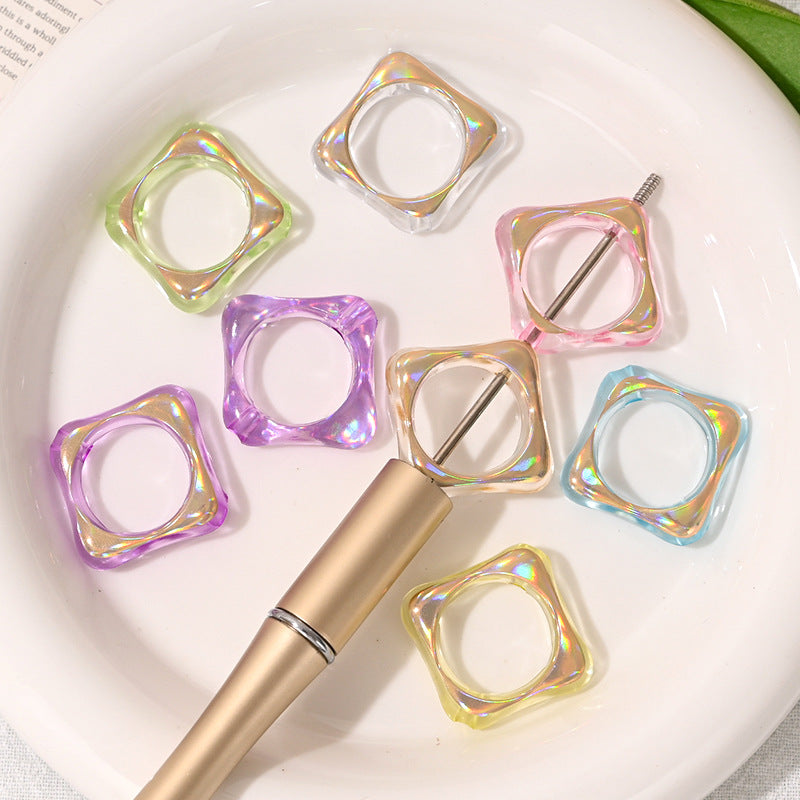 AB Iridescent Open Frame Square Acrylic Beads, Hollow Geometric | Acrylic Bead for DIY Bracelet Keychain Jewelry Making