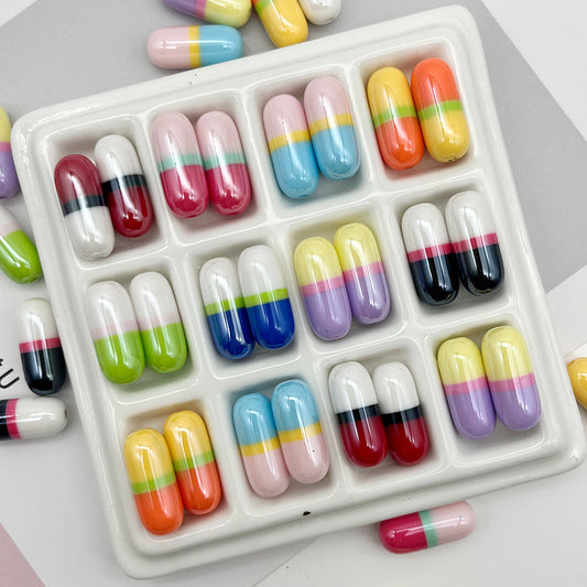 9x20mm Cute Capsule Pill Resin Beads, Happy Medical Color-Block | Acrylic Bead for DIY Bracelet Keychain Jewelry Making
