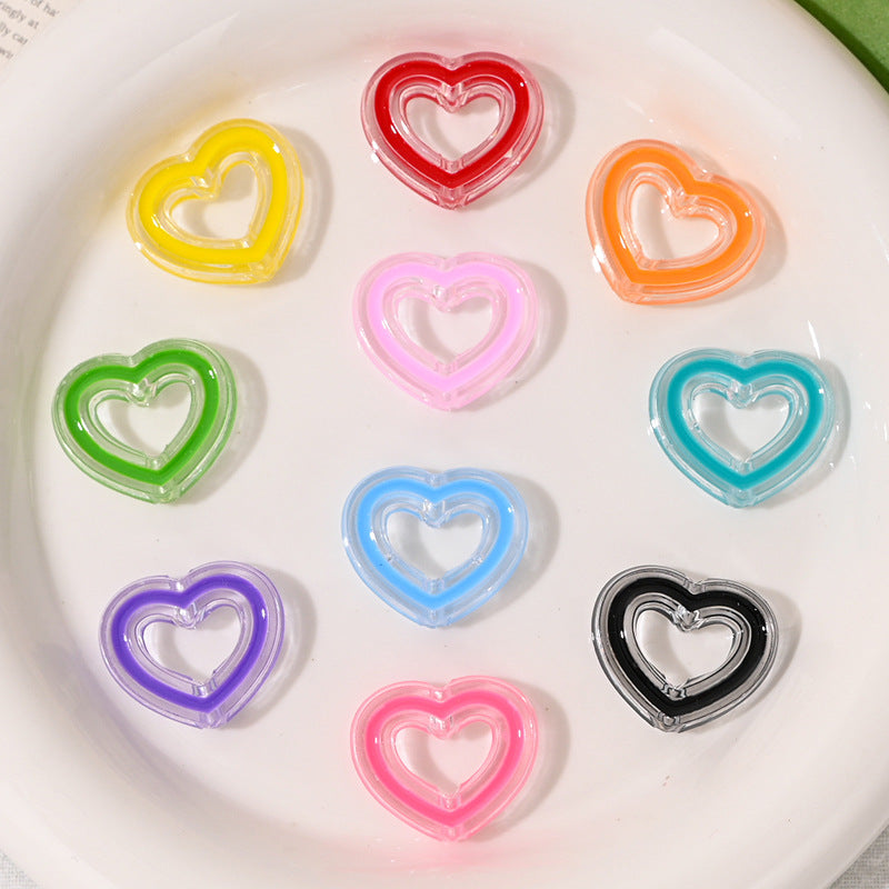 Open Frame Heart Acrylic Beads, Hollow Double-Layer Love Shaped | Acrylic Bead for DIY Bracelet Keychain Jewelry Making