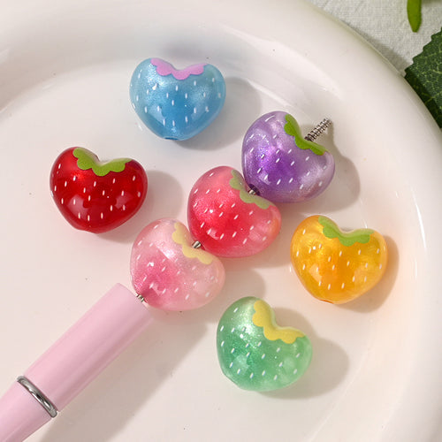 Glitter Heart Strawberry Acrylic Focal Beads, 3D Fruit Shimmer | Acrylic Bead for DIY Bracelet Keychain Jewelry Making