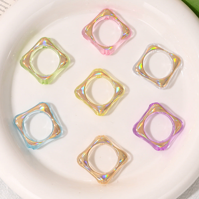AB Iridescent Open Frame Square Acrylic Beads, Hollow Geometric | Acrylic Bead for DIY Bracelet Keychain Jewelry Making
