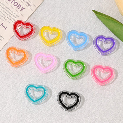 Open Frame Heart Acrylic Beads, Hollow Double-Layer Love Shaped | Acrylic Bead for DIY Bracelet Keychain Jewelry Making