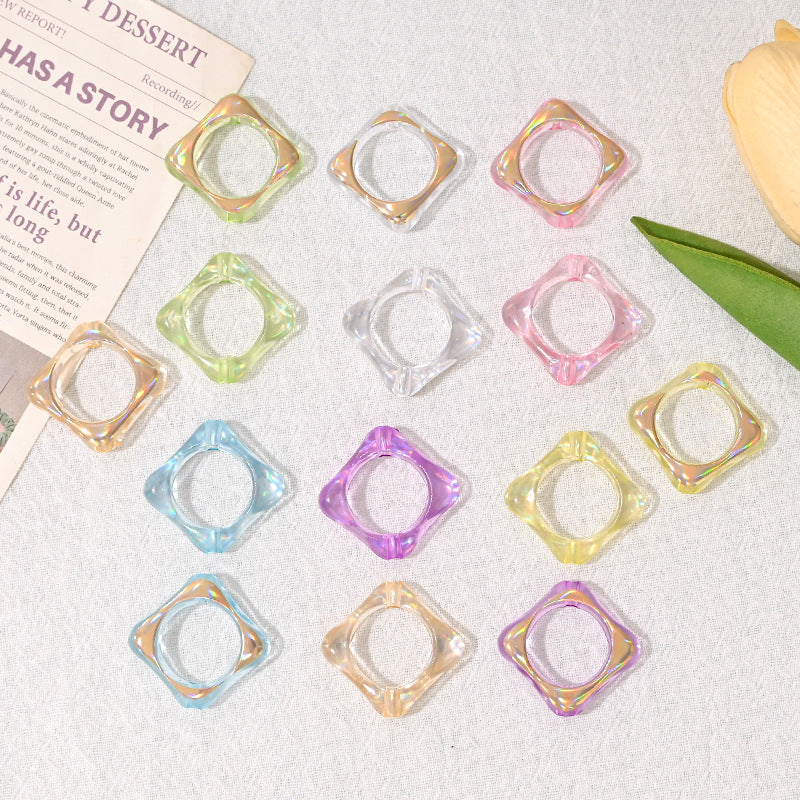 AB Iridescent Open Frame Square Acrylic Beads, Hollow Geometric | Acrylic Bead for DIY Bracelet Keychain Jewelry Making