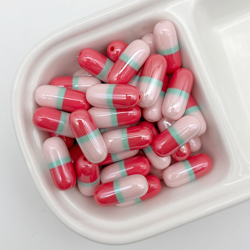 9x20mm Cute Capsule Pill Resin Beads, Happy Medical Color-Block | Acrylic Bead for DIY Bracelet Keychain Jewelry Making