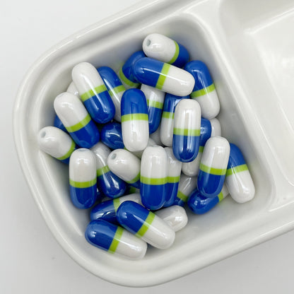 9x20mm Cute Capsule Pill Resin Beads, Happy Medical Color-Block | Acrylic Bead for DIY Bracelet Keychain Jewelry Making