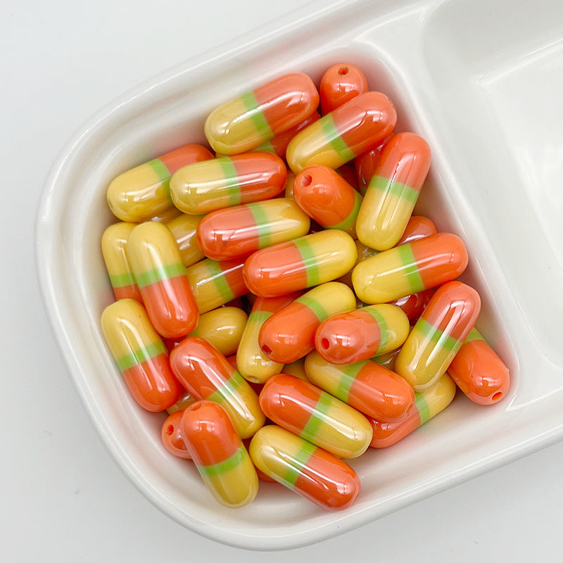 9x20mm Cute Capsule Pill Resin Beads, Happy Medical Color-Block | Acrylic Bead for DIY Bracelet Keychain Jewelry Making