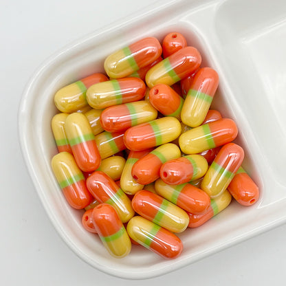 9x20mm Cute Capsule Pill Resin Beads, Happy Medical Color-Block | Acrylic Bead for DIY Bracelet Keychain Jewelry Making
