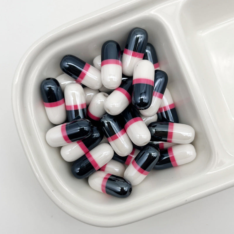 9x20mm Cute Capsule Pill Resin Beads, Happy Medical Color-Block | Acrylic Bead for DIY Bracelet Keychain Jewelry Making