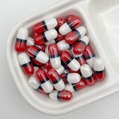 9x20mm Cute Capsule Pill Resin Beads, Happy Medical Color-Block | Acrylic Bead for DIY Bracelet Keychain Jewelry Making