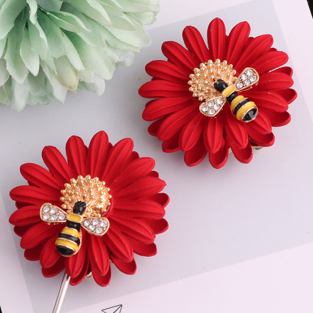 3.7cm 3D Matte Daisy Flower Metal Focal Beads, Luxury Rhinestone | Metal Rhinestone Bead for DIY Jewelry & Bracelet Craft