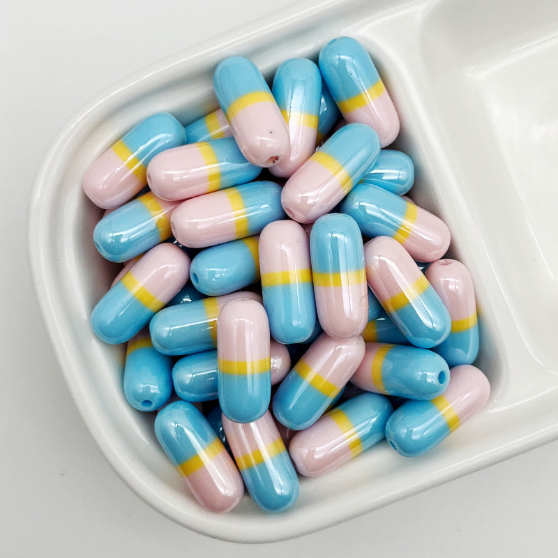 9x20mm Cute Capsule Pill Resin Beads, Happy Medical Color-Block | Acrylic Bead for DIY Bracelet Keychain Jewelry Making