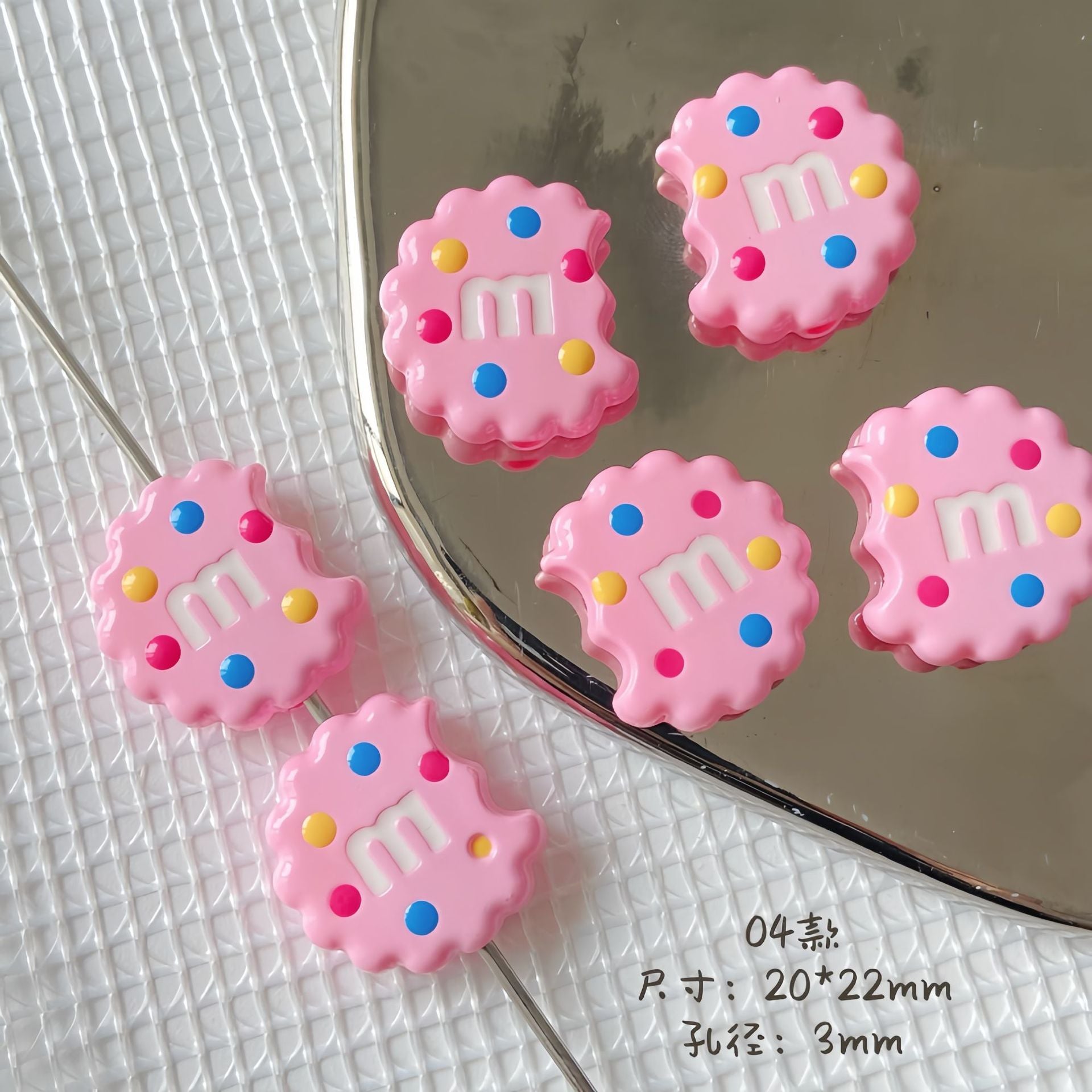 20x22mm Bitten Chocolate Chip Cookie Resin Focal Beads, 3mm Large | Acrylic Bead for DIY Bracelet Keychain Jewelry Making