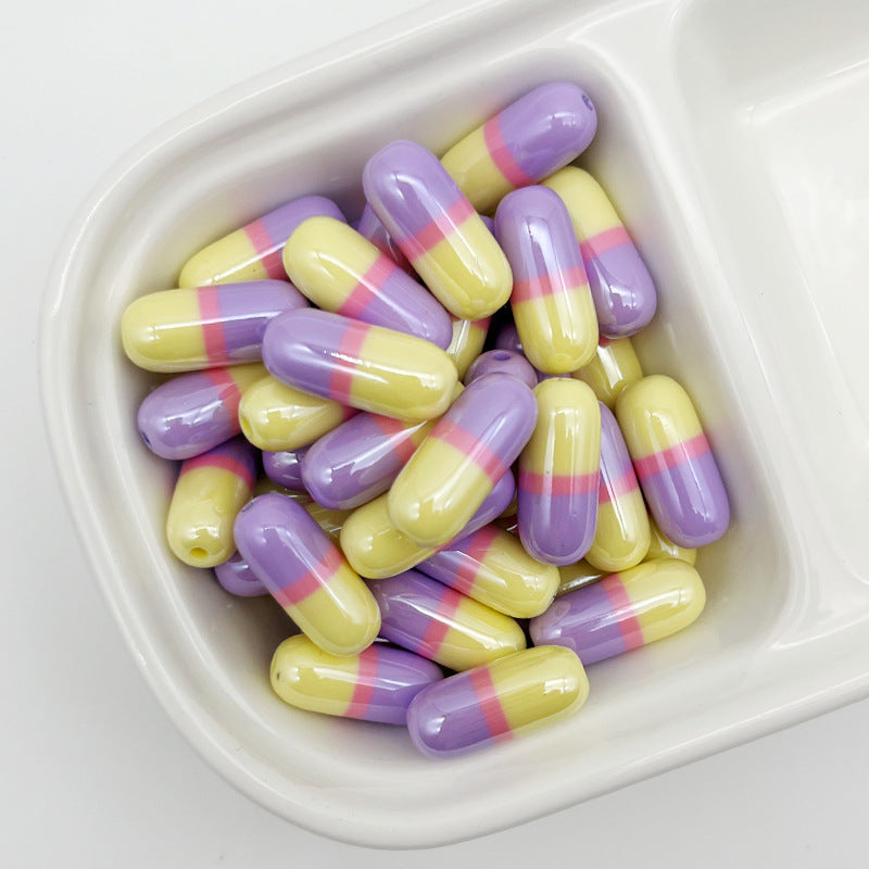 9x20mm Cute Capsule Pill Resin Beads, Happy Medical Color-Block | Acrylic Bead for DIY Bracelet Keychain Jewelry Making