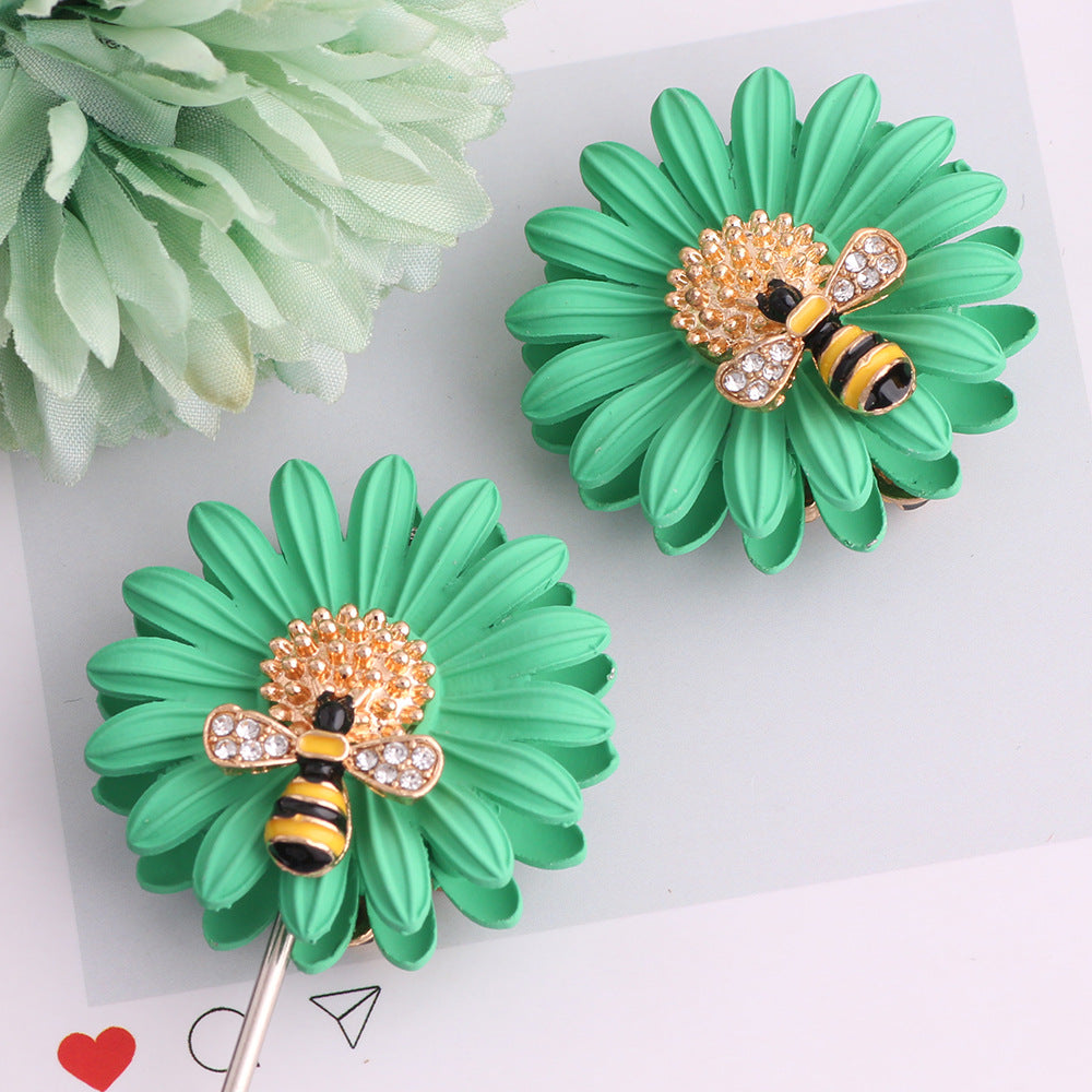 3.7cm 3D Matte Daisy Flower Metal Focal Beads, Luxury Rhinestone | Metal Rhinestone Bead for DIY Jewelry & Bracelet Craft