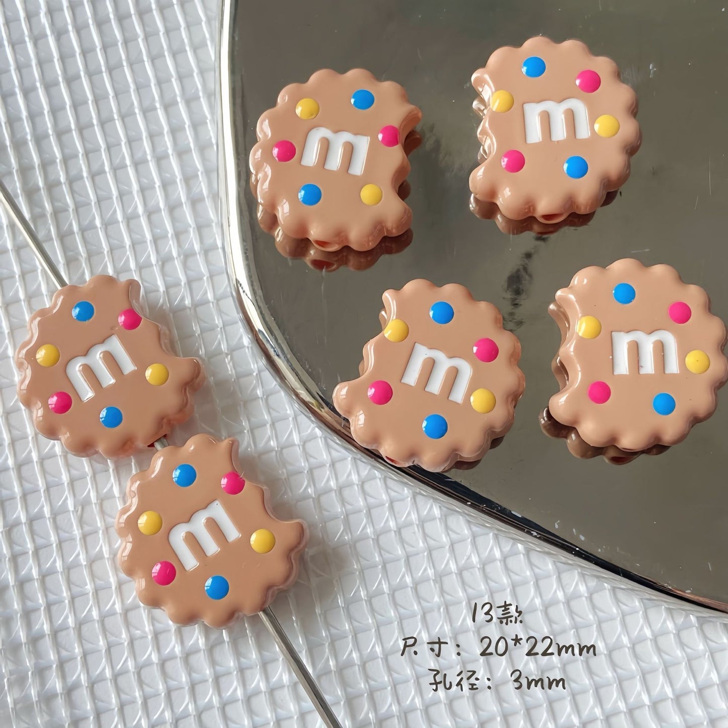 20x22mm Bitten Chocolate Chip Cookie Resin Focal Beads, 3mm Large | Acrylic Bead for DIY Bracelet Keychain Jewelry Making