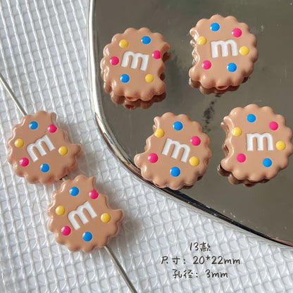 20x22mm Bitten Chocolate Chip Cookie Resin Focal Beads, 3mm Large | Acrylic Bead for DIY Bracelet Keychain Jewelry Making