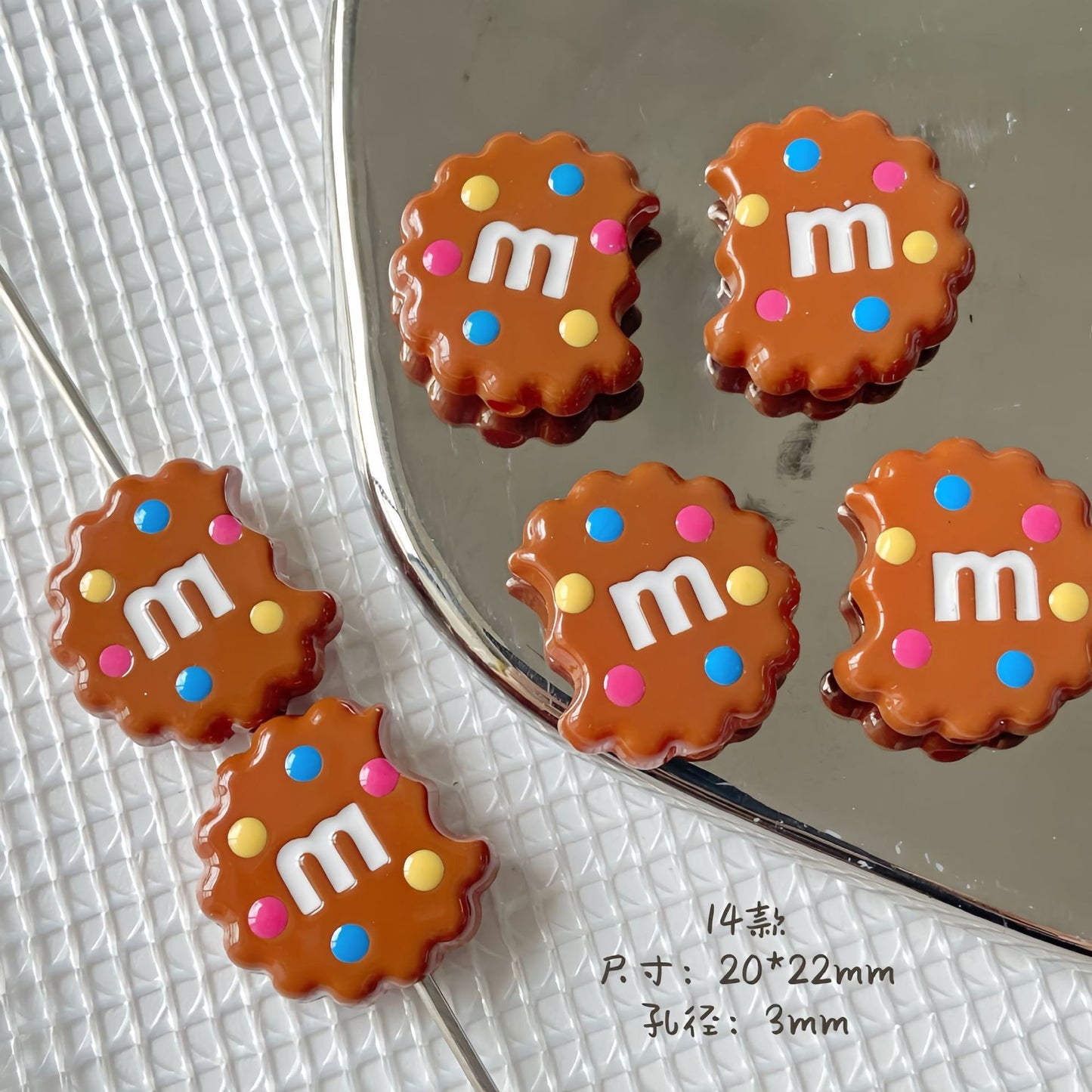 20x22mm Bitten Chocolate Chip Cookie Resin Focal Beads, 3mm Large | Acrylic Bead for DIY Bracelet Keychain Jewelry Making