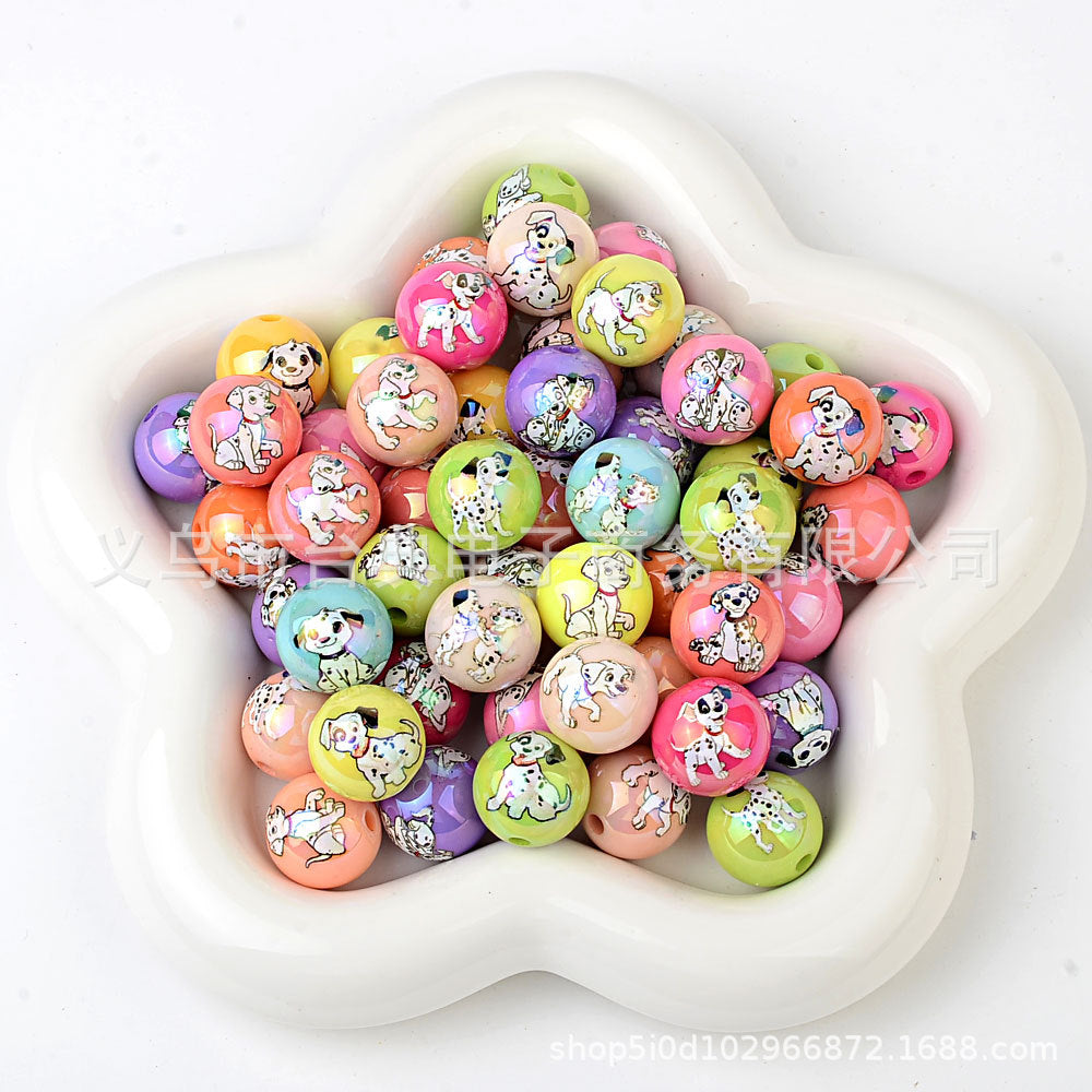 16mm 101 Dalmatians Bubblegum Beads, AB Luster Cute Spotted Dog | Acrylic Bead for DIY Bracelet Keychain Jewelry Making