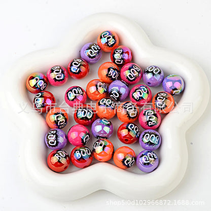 16mm Halloween BOO Bubblegum Beads, AB Luster Splatter Spooky | Acrylic Bead for DIY Bracelet Keychain Jewelry Making