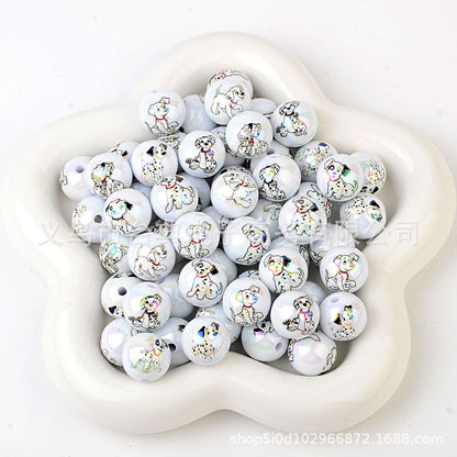 16mm 101 Dalmatians Bubblegum Beads, AB Luster Cute Spotted Dog | Acrylic Bead for DIY Bracelet Keychain Jewelry Making