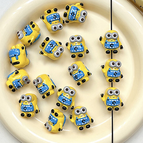 3D Cartoon Yellow Minion Acrylic Focal Beads, Large Vertical Hole Cute Character Spacer Beads for DIY Beadable Pens, Keychains, Car Hanging Ornaments