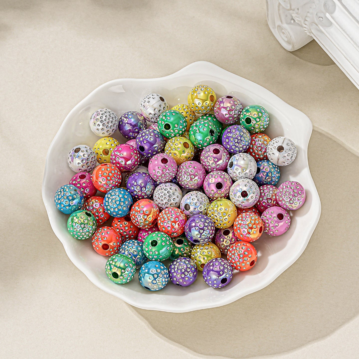 10mm AB Rhinestone Disco Ball Beads, Shiny Shamballa Crystal Round Spacer Beads for DIY Beadable Pens, Keychains, Car Hanging Ornaments Crafting