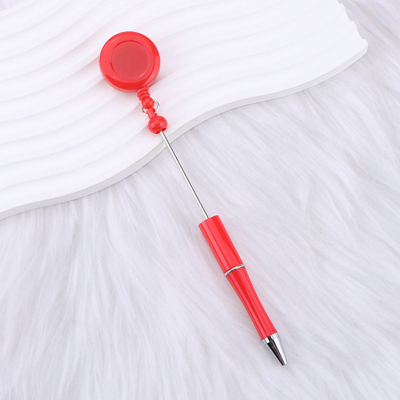 Retractable Badge Reel Beadable Pens, 2-in-1 Nursing ID Badge Holder Extension Beadable Ballpoint Pen for Doctors Nurses Teachers Office Supplies