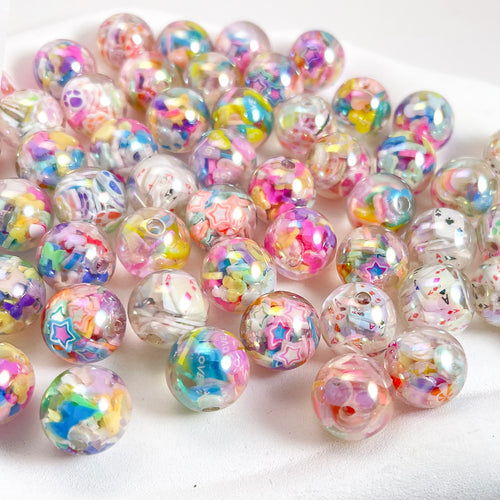 16mm AB Clear Acrylic Floating Beads, Cute Confetti Polymer Clay Star Heart Filings Round Spacer Beads for DIY Beadable Pens, Keychains Supplies