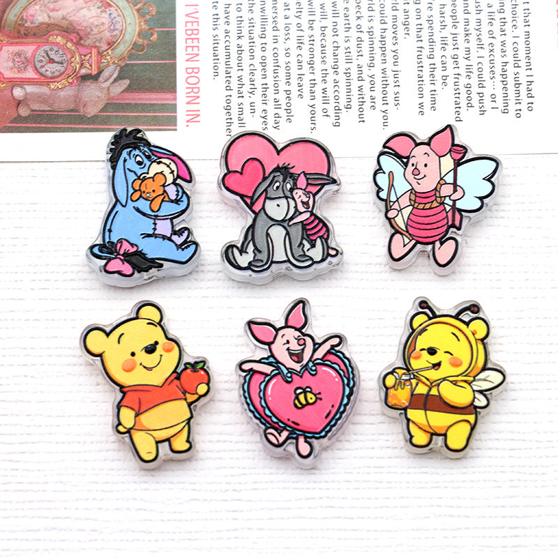 Cute Cartoon Bear and Friends Acrylic Beads - Straight Through Hole Spacers, Kawaii Animals Focal Beads for Beadable Pens, Keychain DIY Craft Supplies