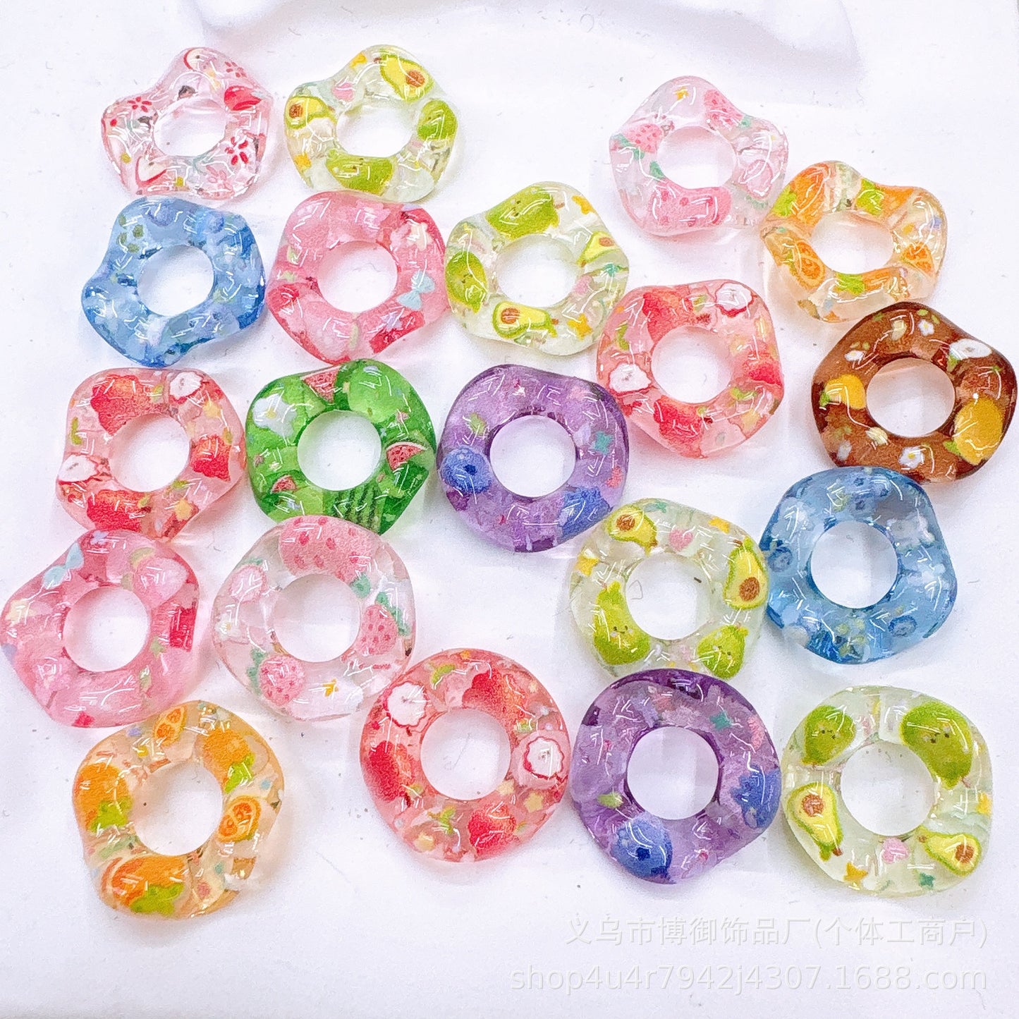 Cute Fruit Resin Ring Beads for Beadable Pens - Clear Acrylic O-Rings, Large Hole Spacers for Keychain DIY, Jewelry Craft Supplies
