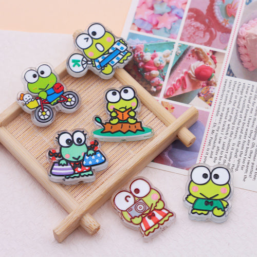 3D Keroppi Frog Acrylic Focal Beads, Cute Anime Green Character Double-Sided Spacer Beads for DIY Beadable Pens, Keychains, Kawaii Bag Charms